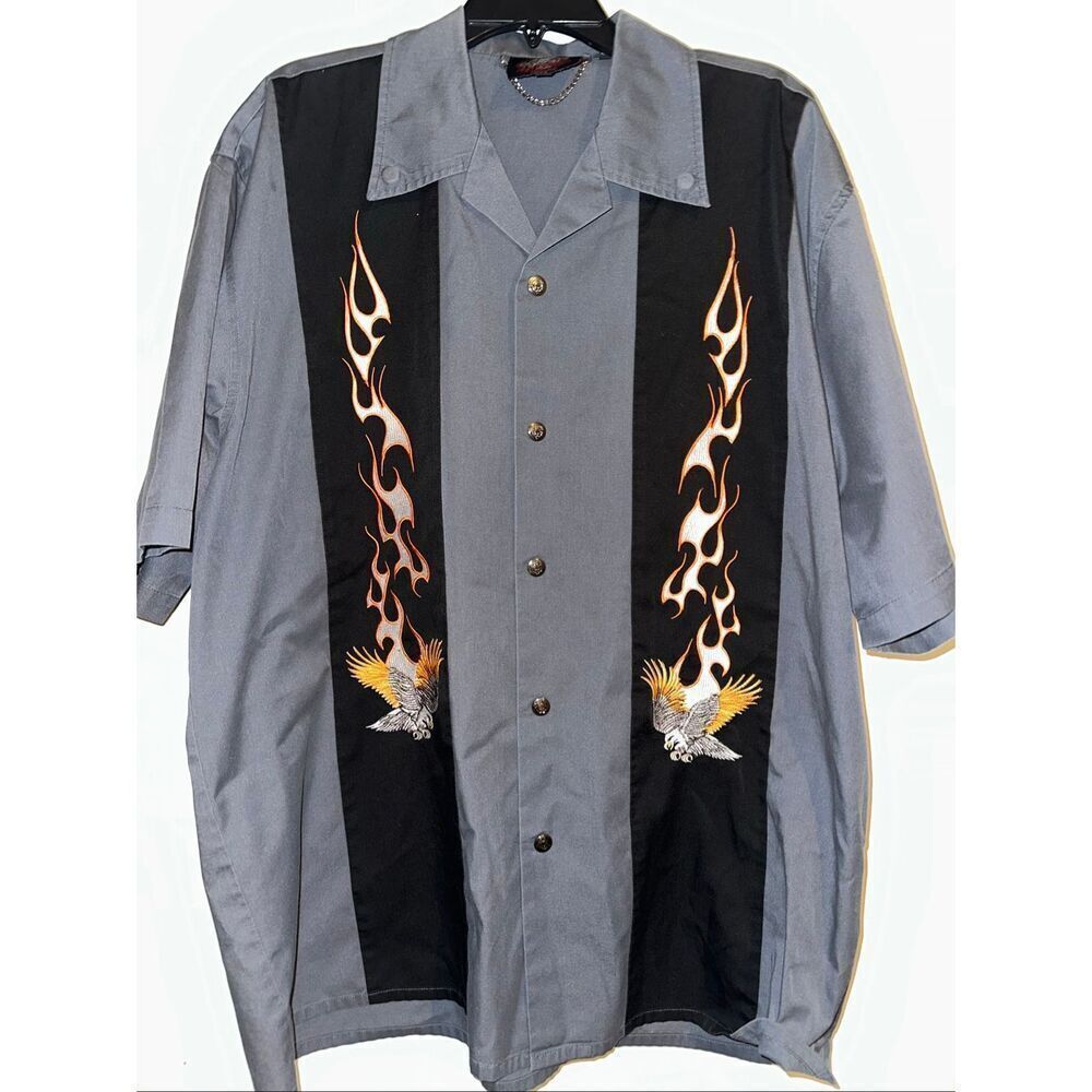 Vintage Dragonfly Roadhouse Shirt 2XL XXL  Black Orange embroidered Eagle Flames